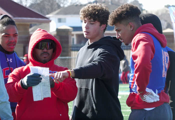 From left: C4 Coach Sean Cooper, OU 2025 quarterback commit Kevin Sperry, and Trynae Washington.